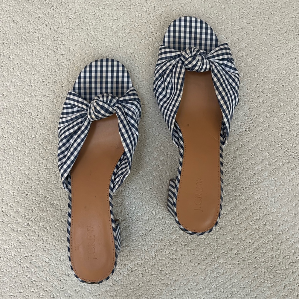 J Crew Gingham Bow Slide Sandals